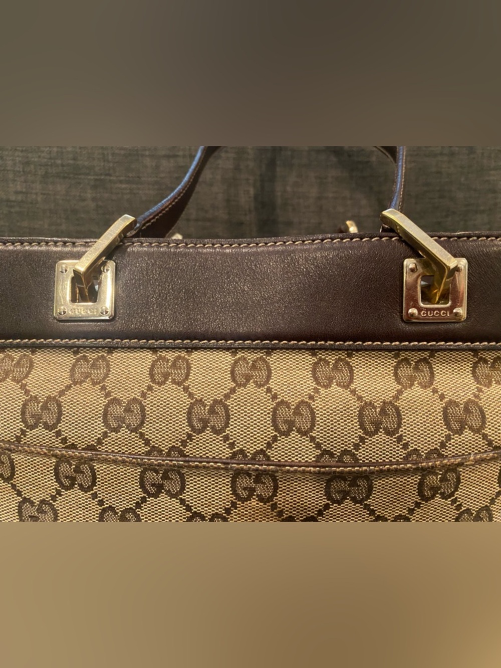 Gucci Beige GG Canvas Tote w/ Brown Leather & Gold Horsebit Hardware. Classic ❤️ - Picture 10 of 12